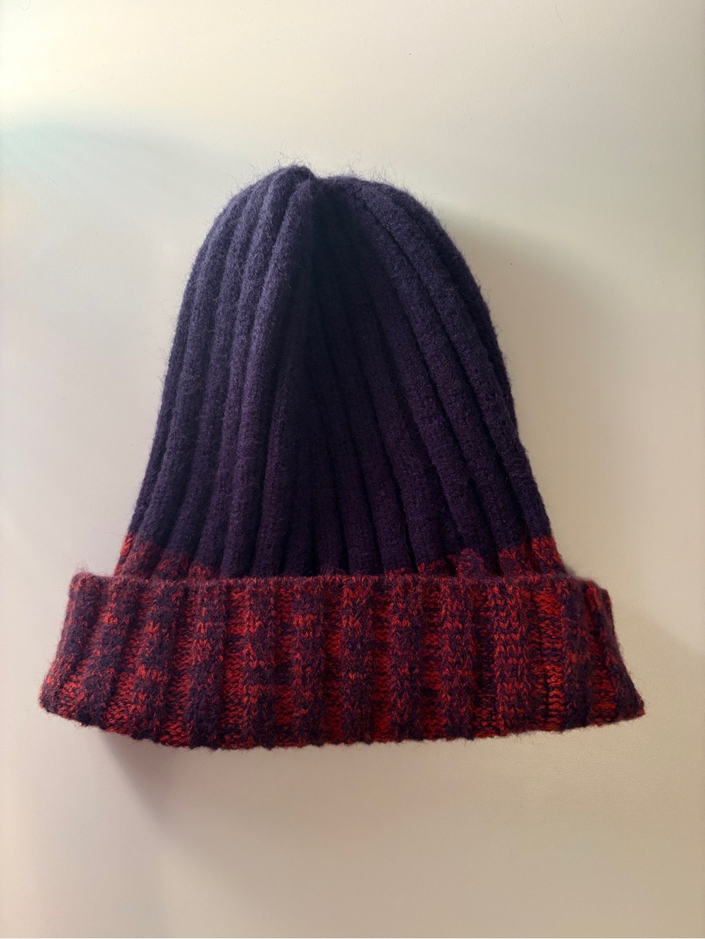 Ribbed Knit Beanie with Red Marled Cuff